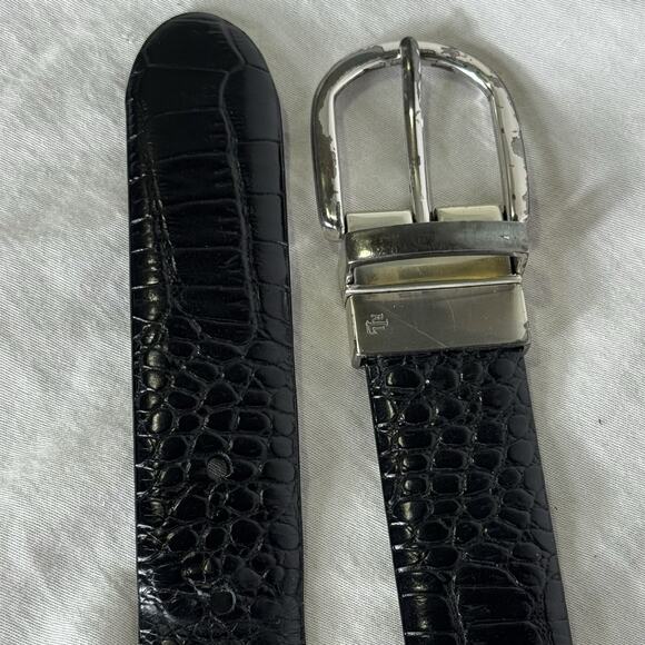 Ralph Lauren RLL Men’s Black Croc Embossed Leather Belt Silver Buckle Size 36 - Picture 1 of 7